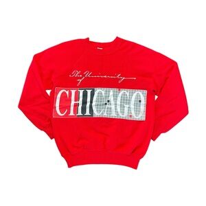 Vintage 80s Collegiate Pacific University of Chicago Red Crewneck Sweatshirt M